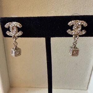 Chanel Clip-on Crystal Dangle Earrings in Champagne Gold